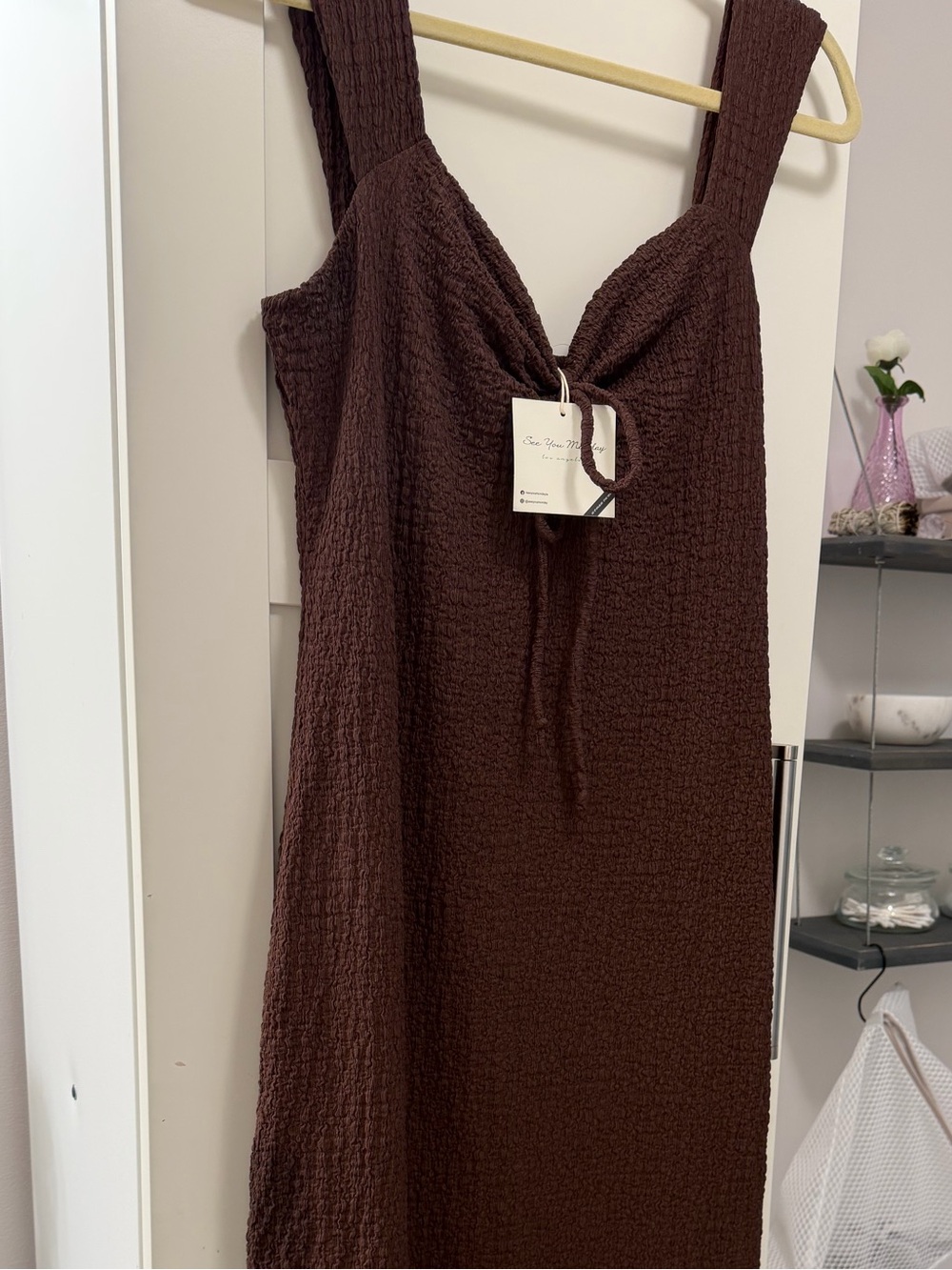 NWT See You Monday Brown Textured Maxi Dress with Tie Front